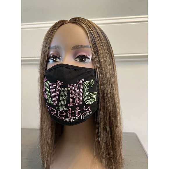 Alpha Kappa Alpha Living Pretty Since 1908 Rhinestone Bling Face Mask Pink - Picture 4 of 11